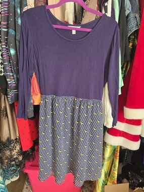 Charlies Navy and Yellow Patterned Long-Sleeve Dress
